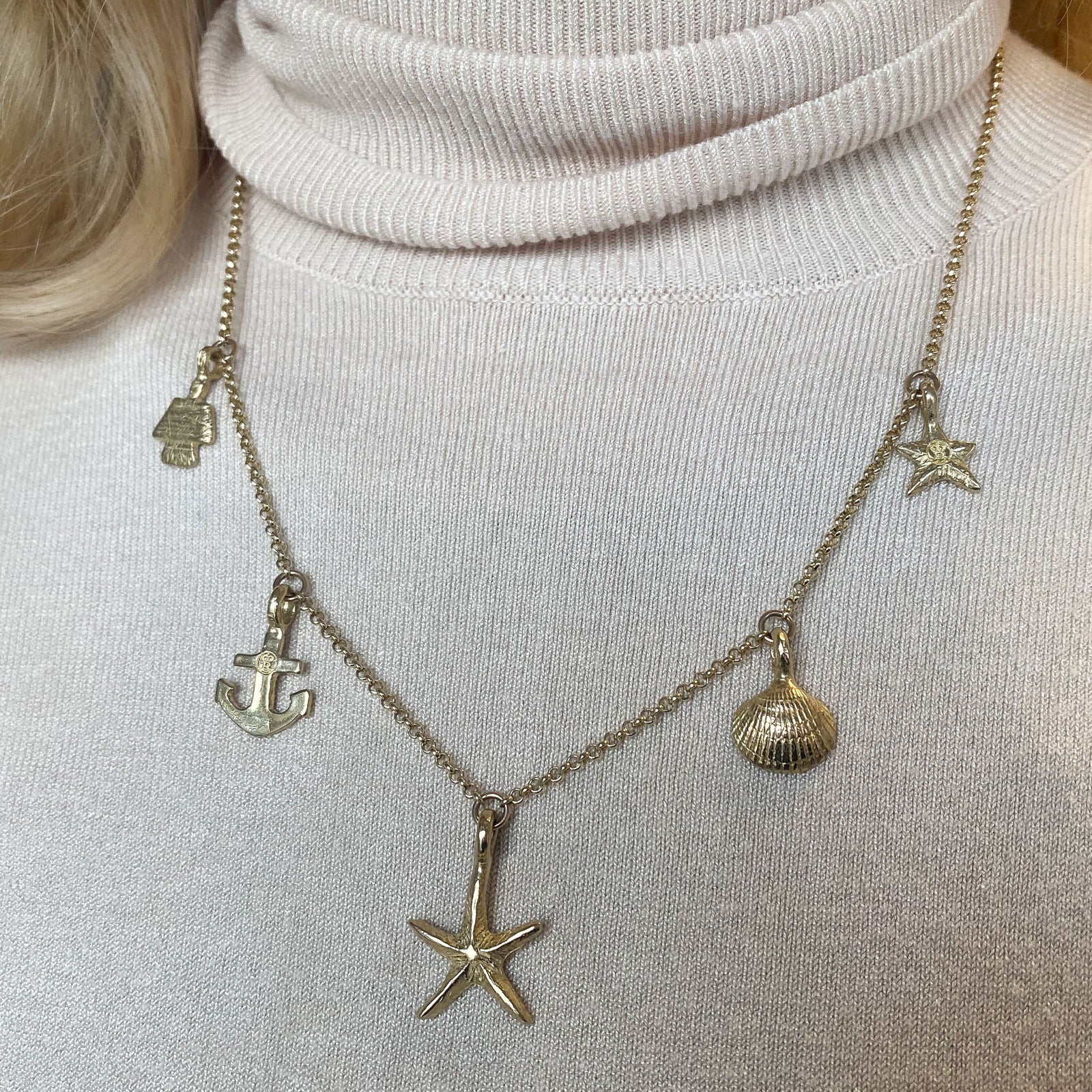 Gold Five Charm Necklace
