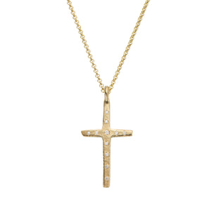 Gold 11 Diamond Large Cross Necklace