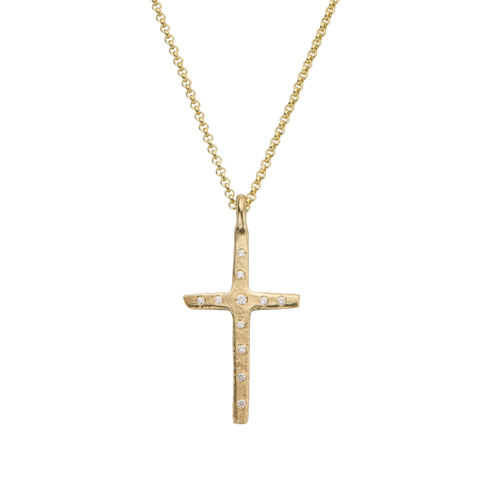 Gold 11 Diamond Large Cross Necklace