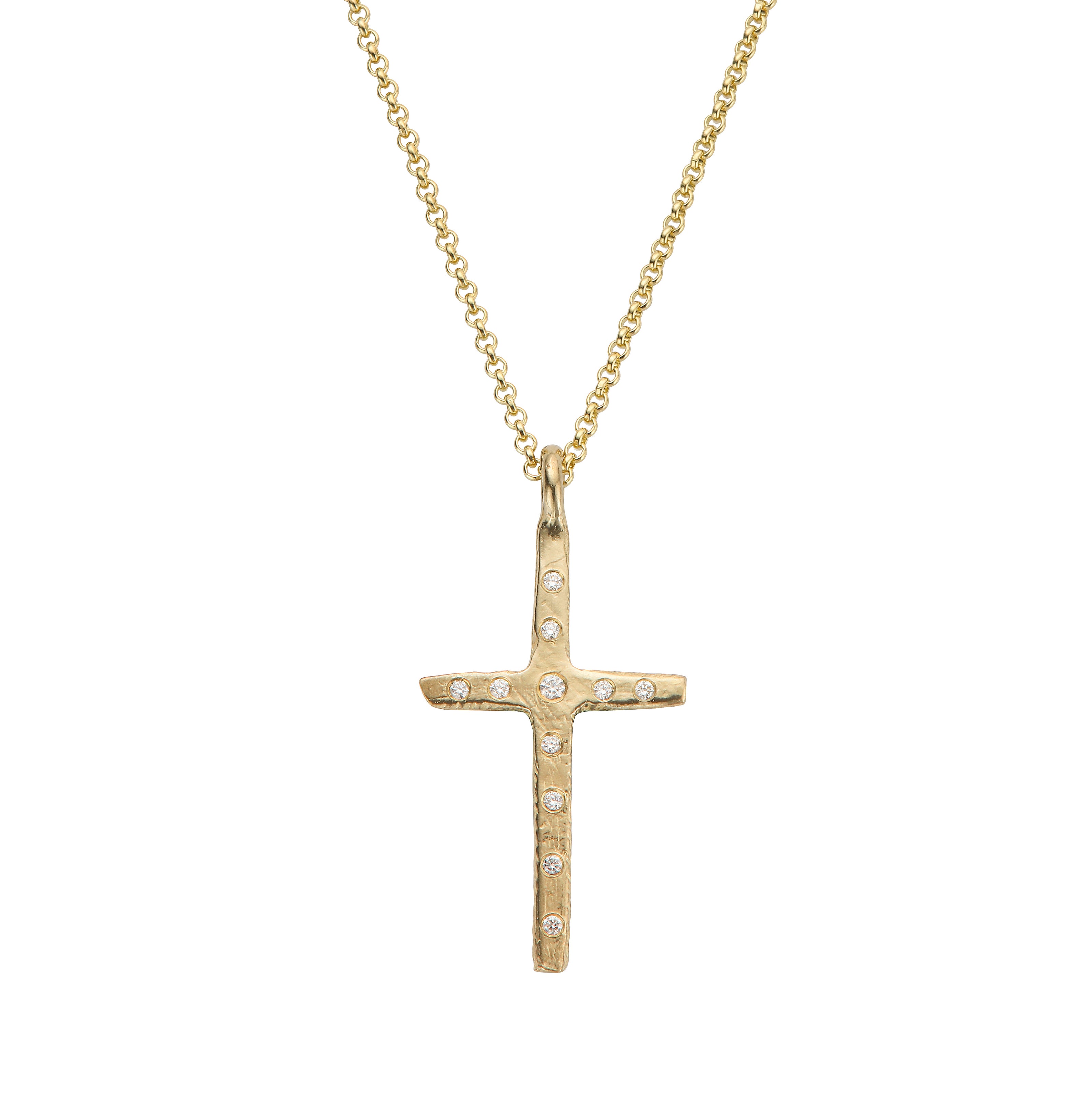 Gold 11 Diamond Large Cross Necklace