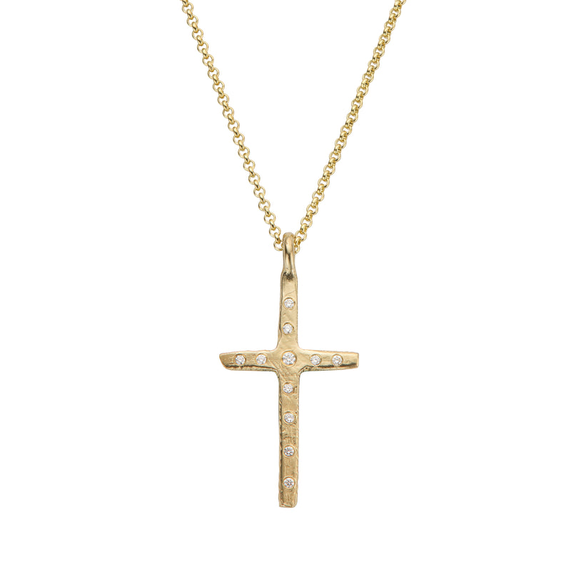 Gold 11 Diamond Large Cross Necklace