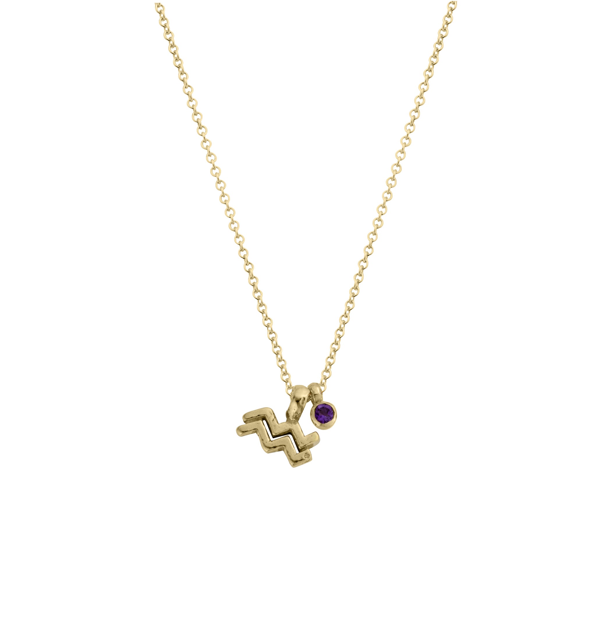 Gold Aquarius Horoscope & Birthstone Necklace