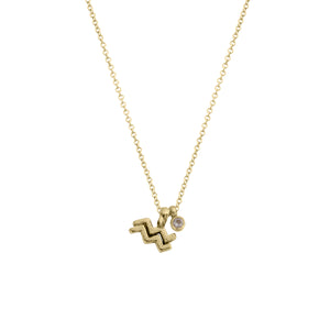 Gold Aquarius Horoscope & Birthstone Necklace