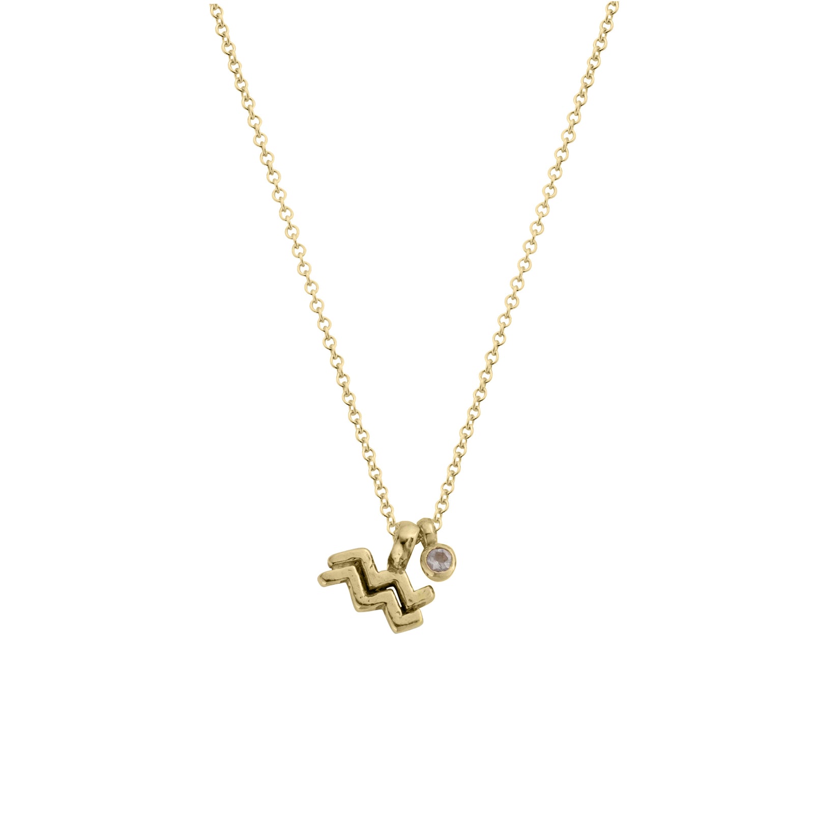 Gold Aquarius Horoscope & Birthstone Necklace