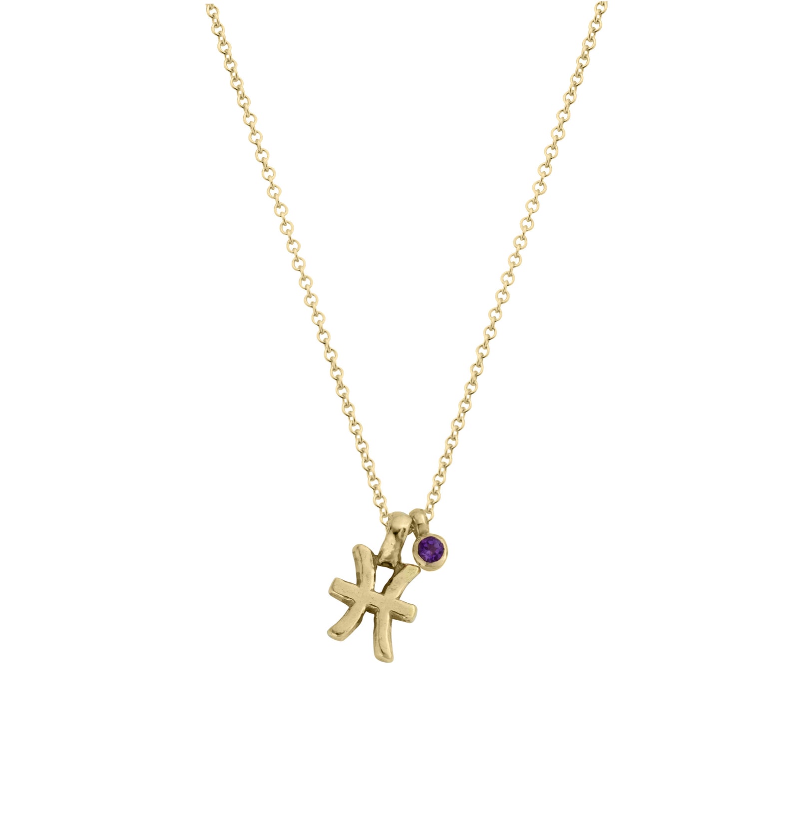 Gold Pisces Horoscope & Birthstone Necklace