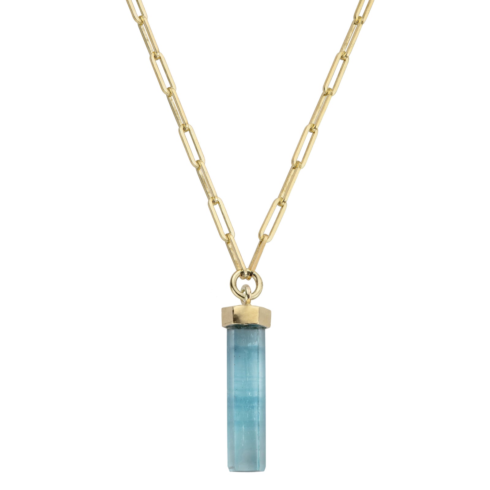 GELIDA Gold Large Aquamarine Trace Chain Necklace