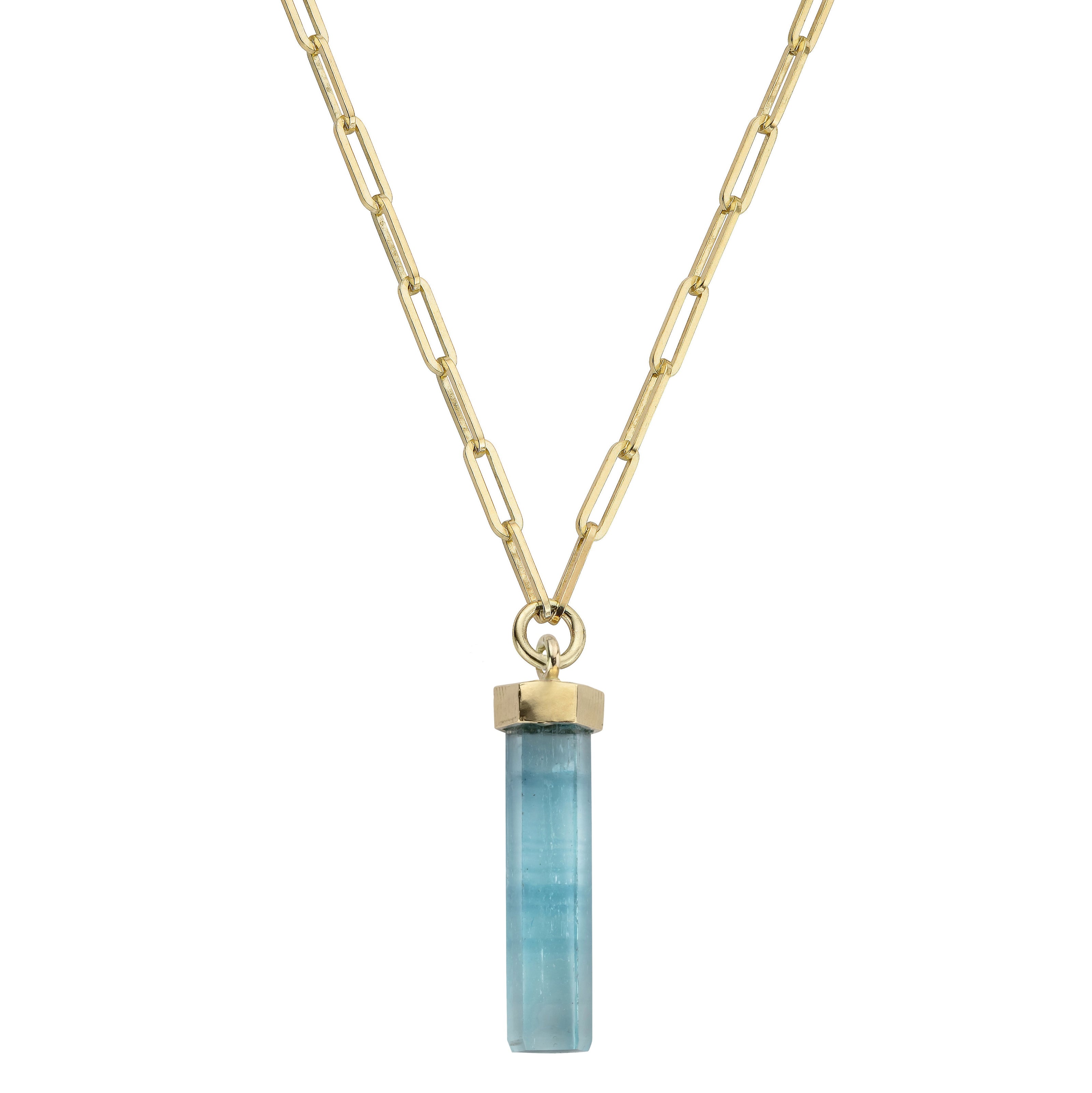 GELIDA Gold Large Aquamarine Trace Chain Necklace