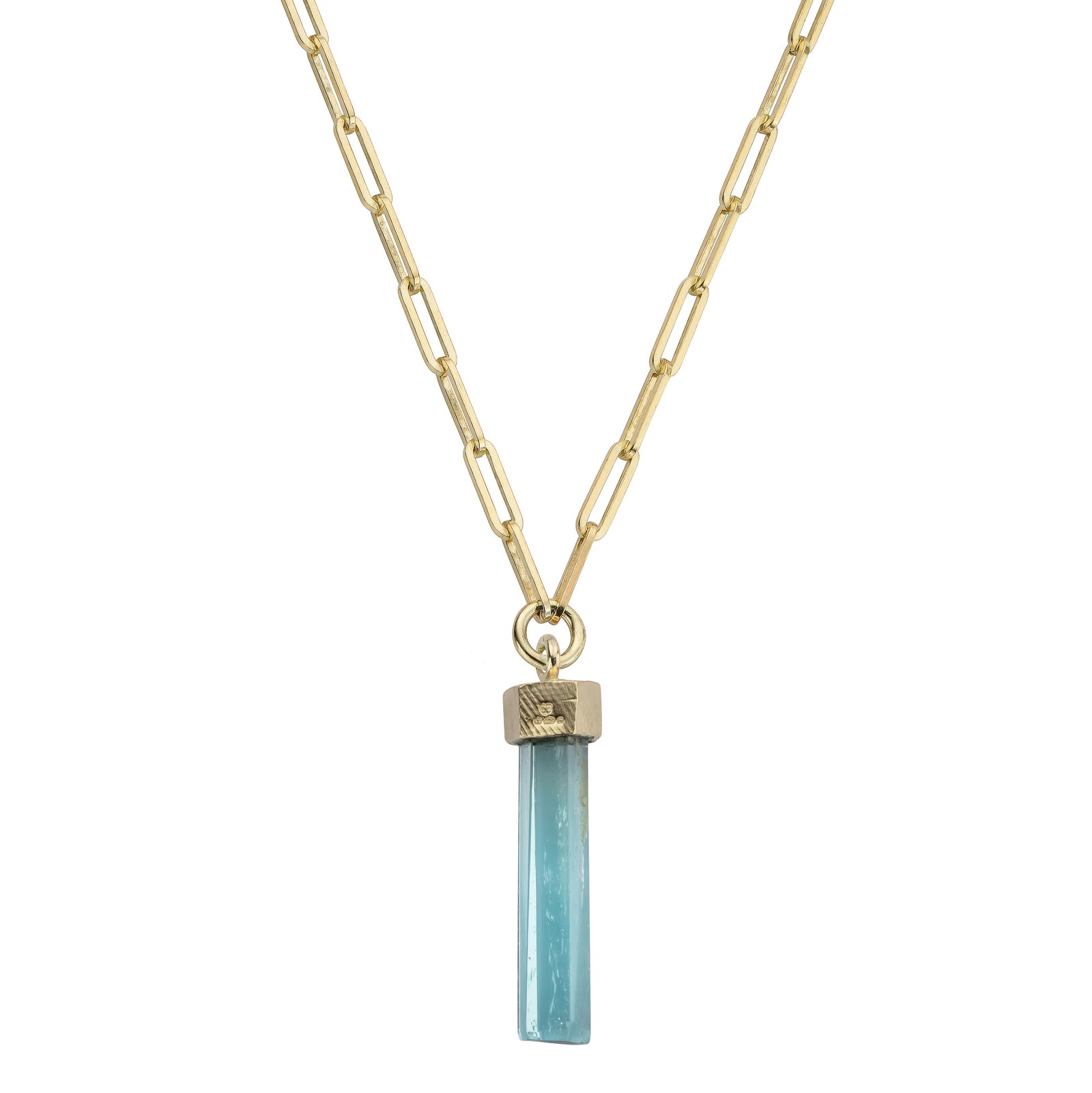 GELIDA Gold Large Aquamarine Trace Chain Necklace