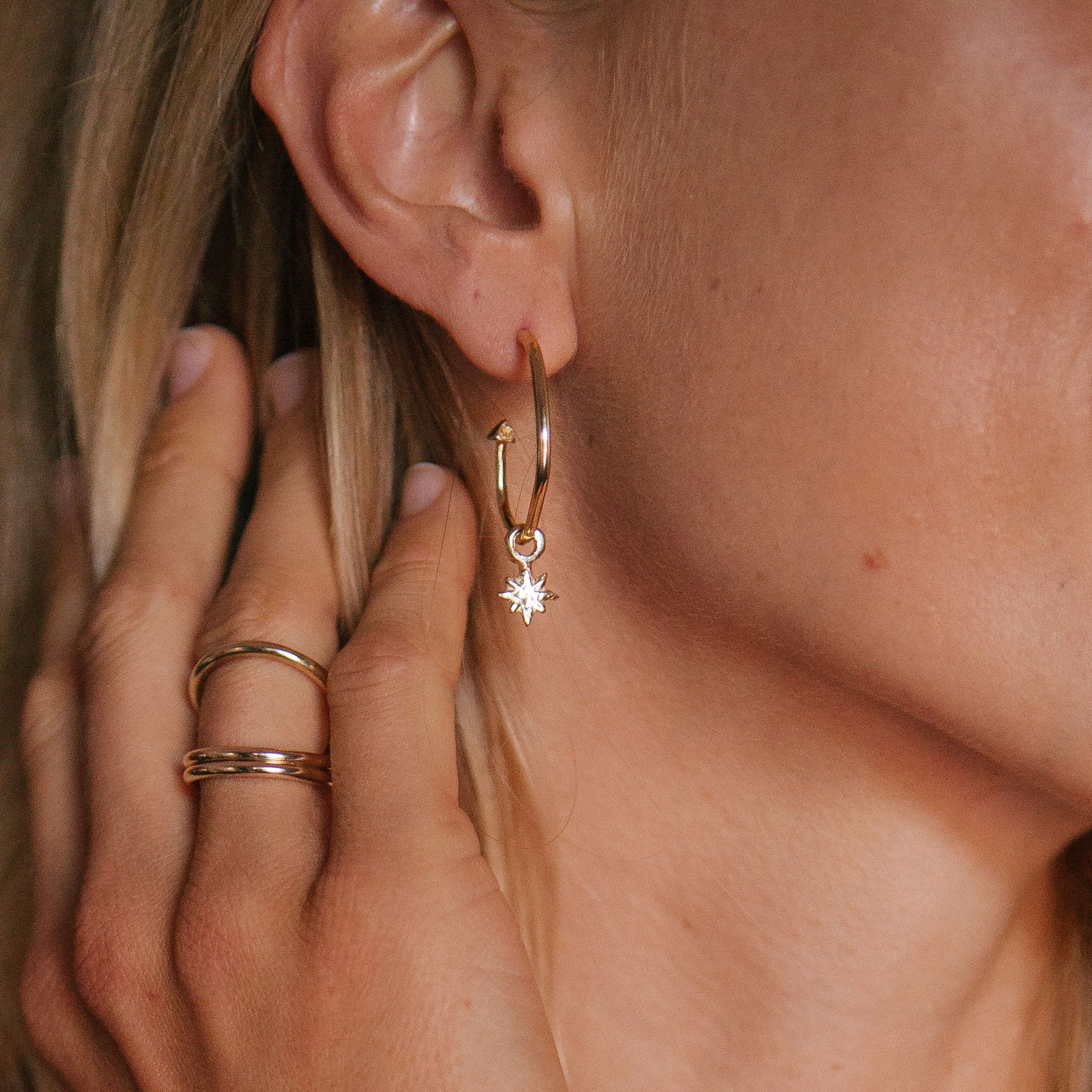 Gold Maxi Cupid Hoops With Baby North Star Charms