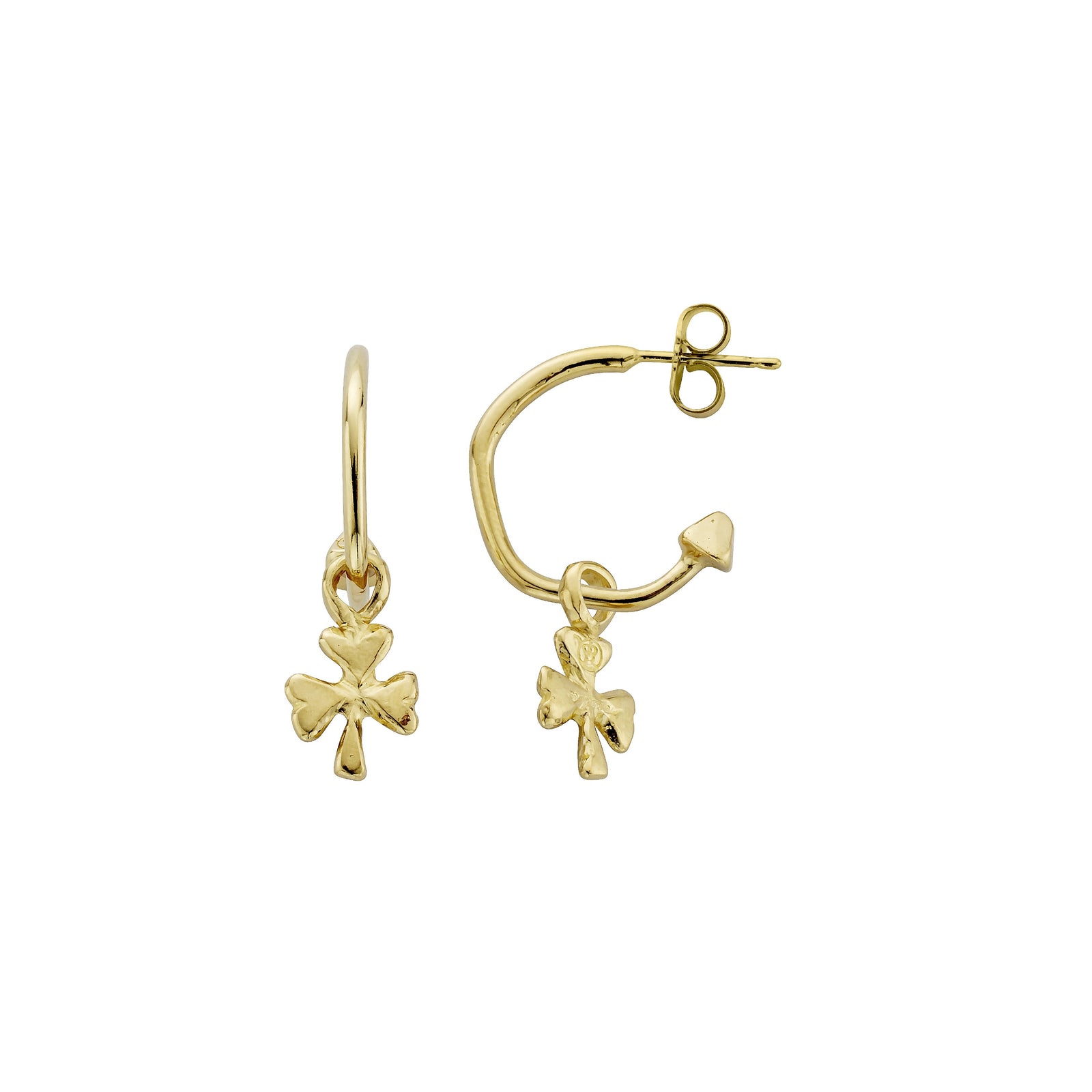 Gold Mini Cupid Hoops With Baby Shamrock Charms