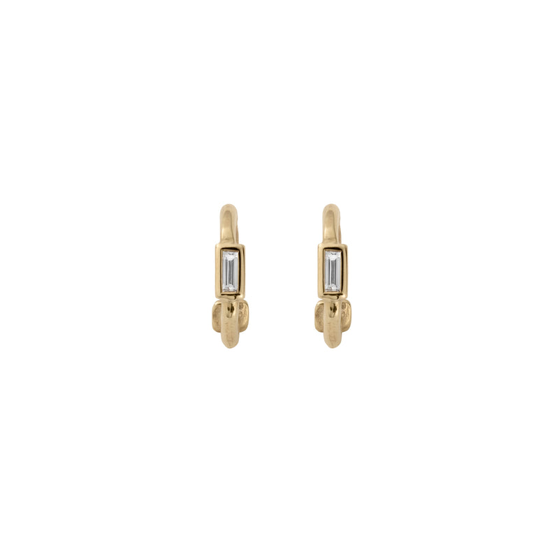 Gold Baguette Diamond Tiny Cupid Hoop Earrings