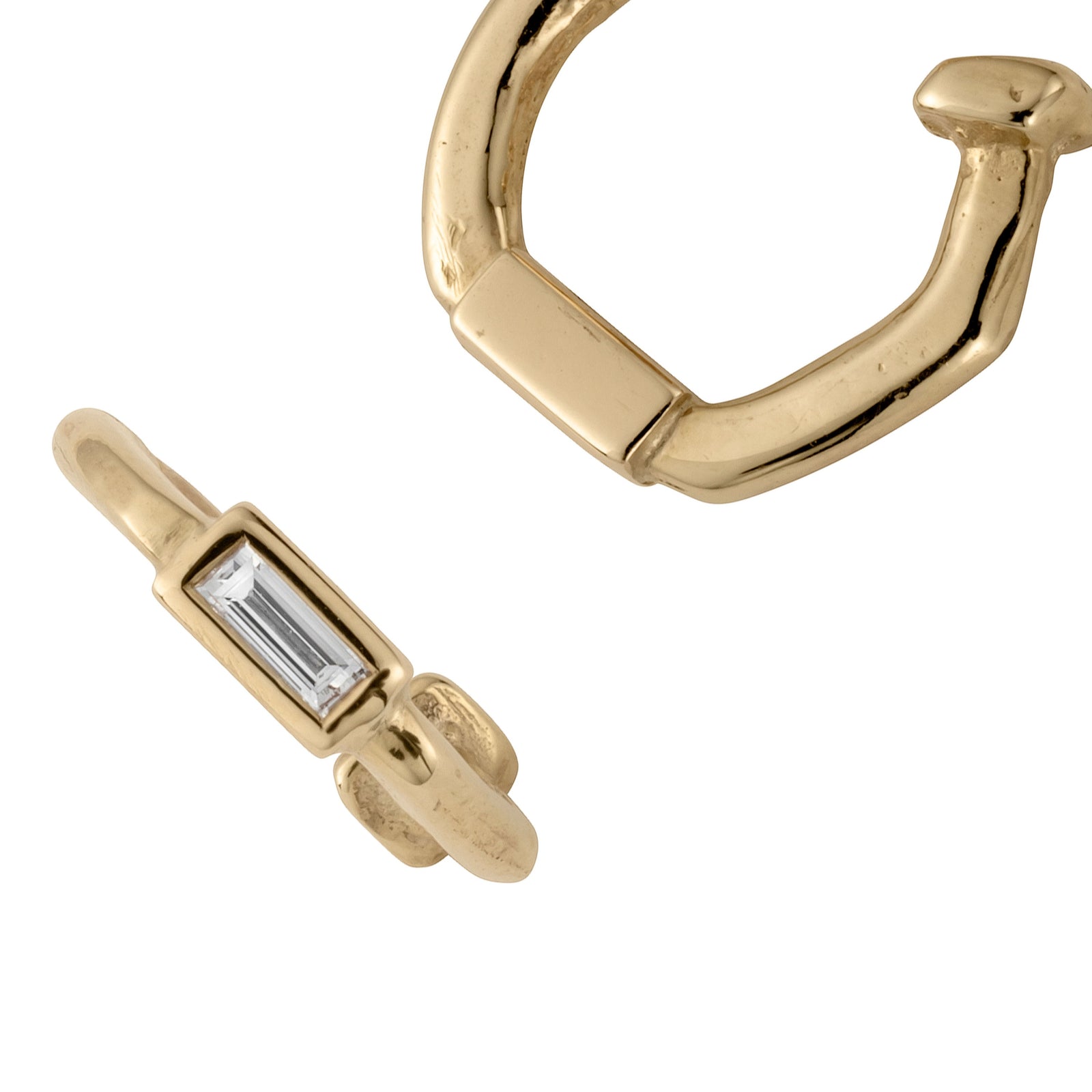 Gold Baguette Diamond Single Tiny Cupid Hoop Earring