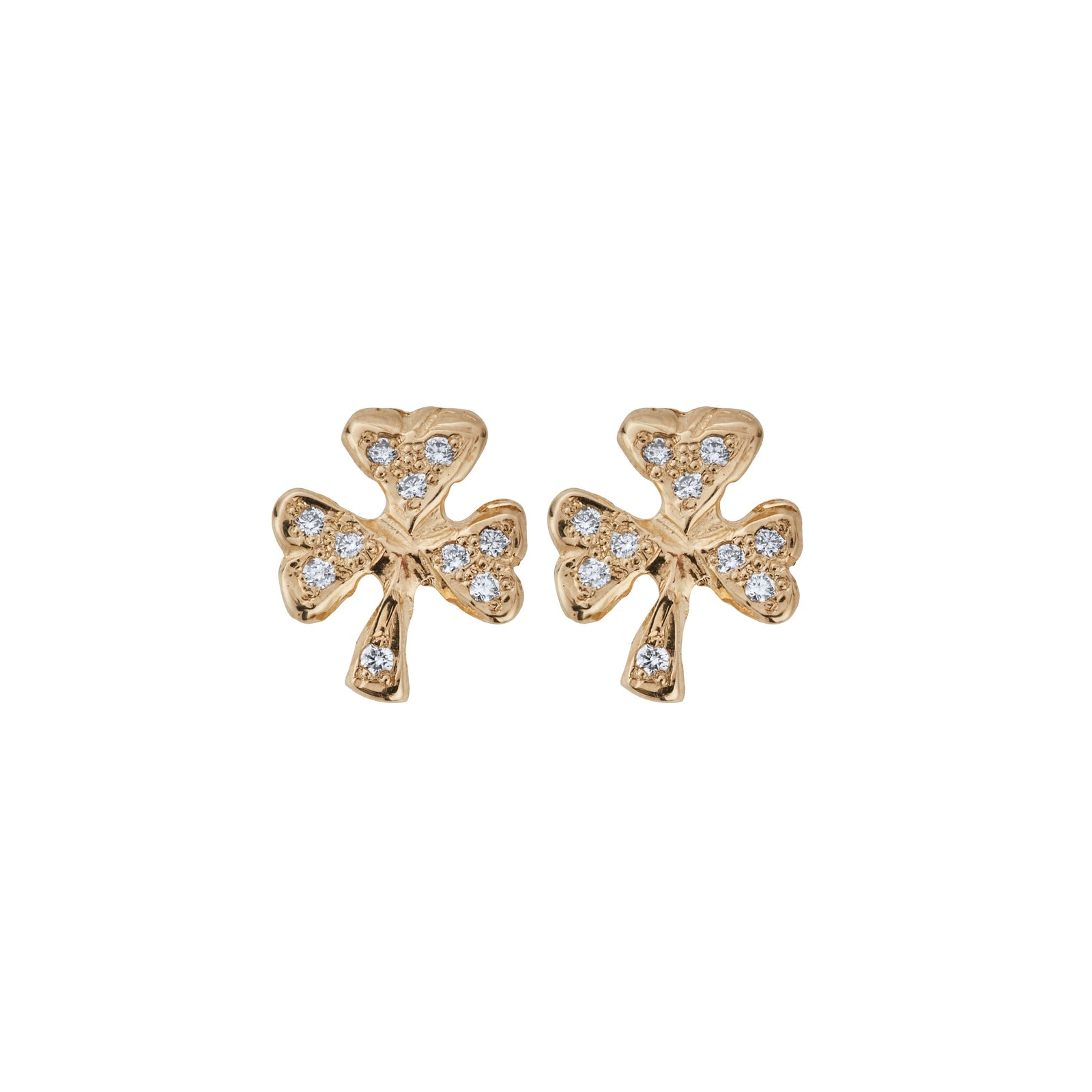 Gold Diamond Baby Shamrock Stud Earrings