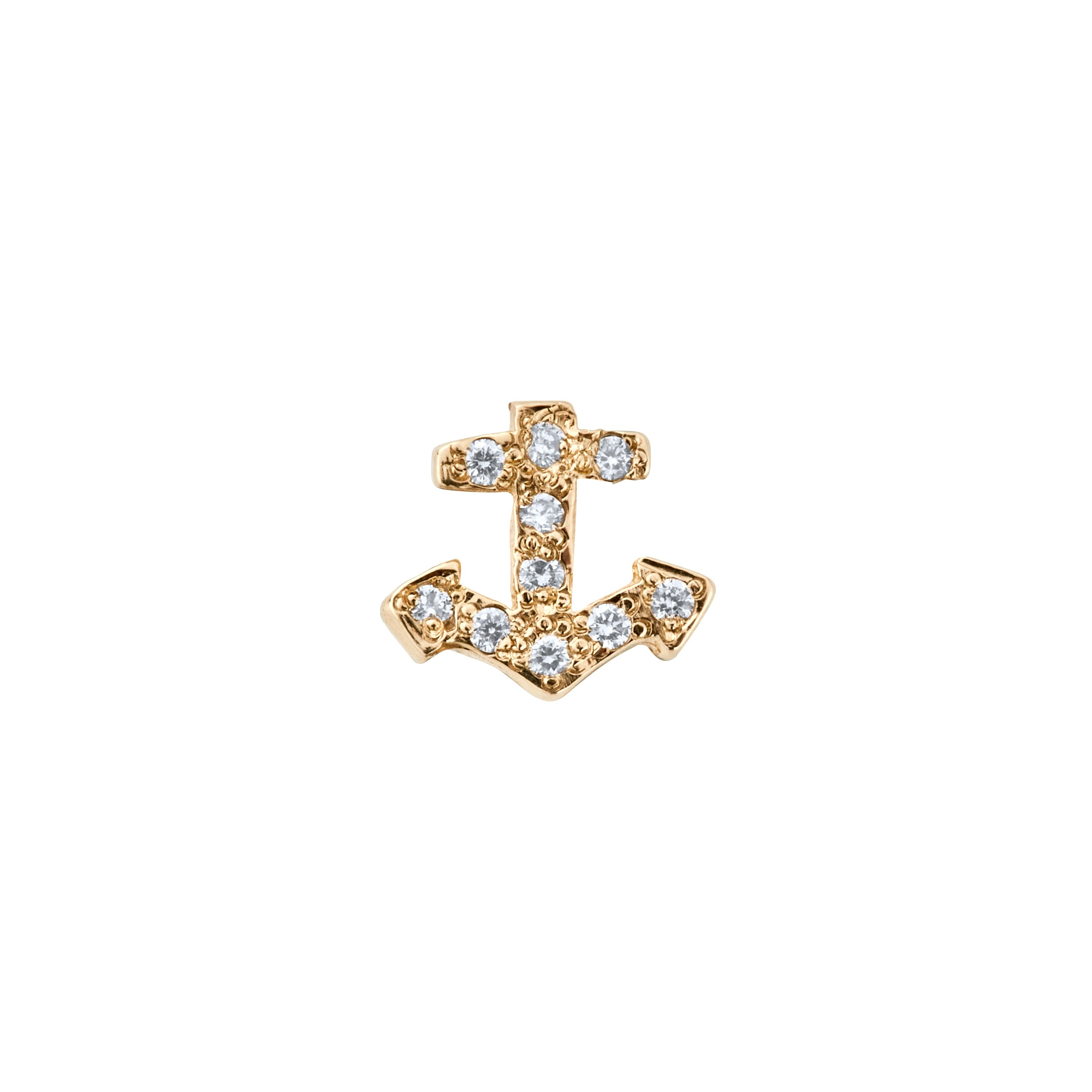 Gold Diamond Little Anchor Single Ear Charm
