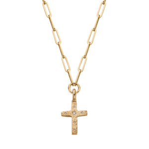 Gold Diamond Square Cross Trace Chain Necklace