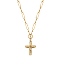 Gold Diamond Square Cross Trace Chain Necklace