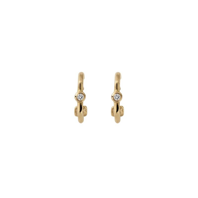 Gold Diamond Tiny Cupid Hoop Earrings