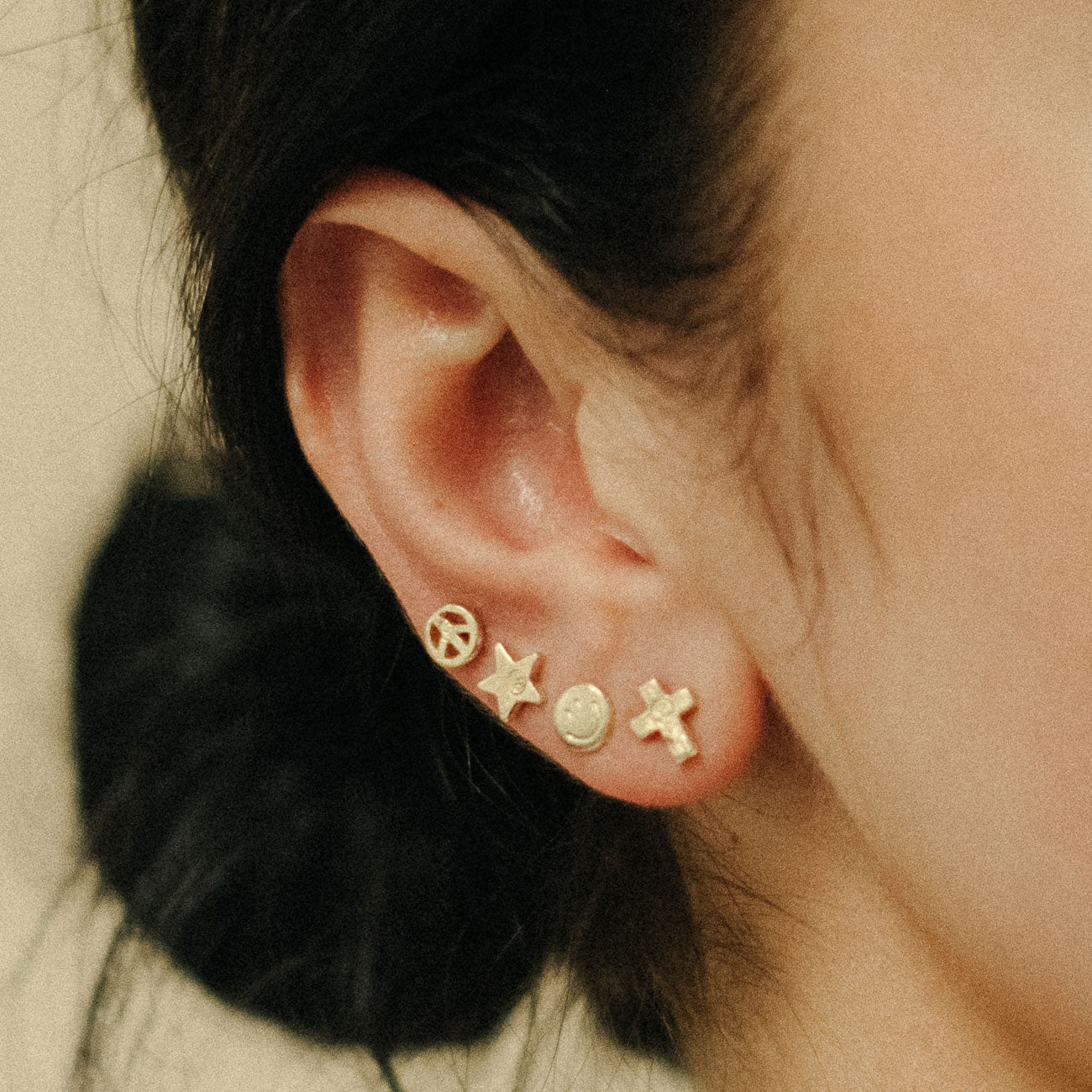 Gold Little Smiley Ear Charm Set