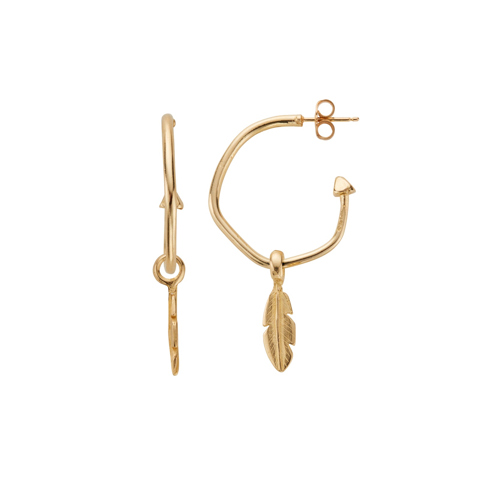 Gold Maxi Hoops with Mini Feather Charms