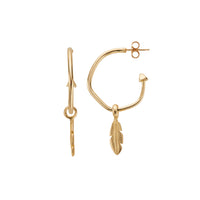 Gold Maxi Hoops with Mini Feather Charms