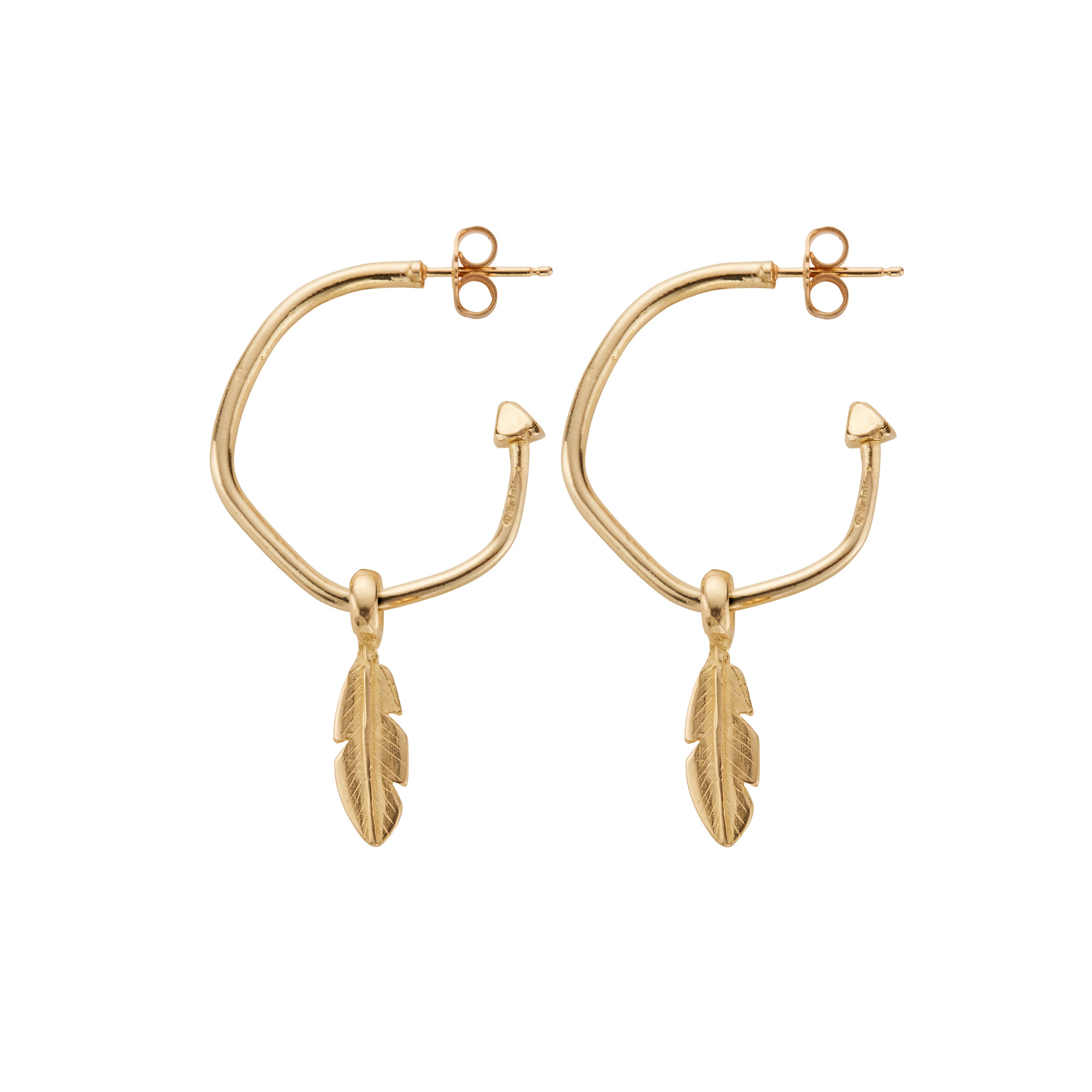 Gold Maxi Hoops with Mini Feather Charms