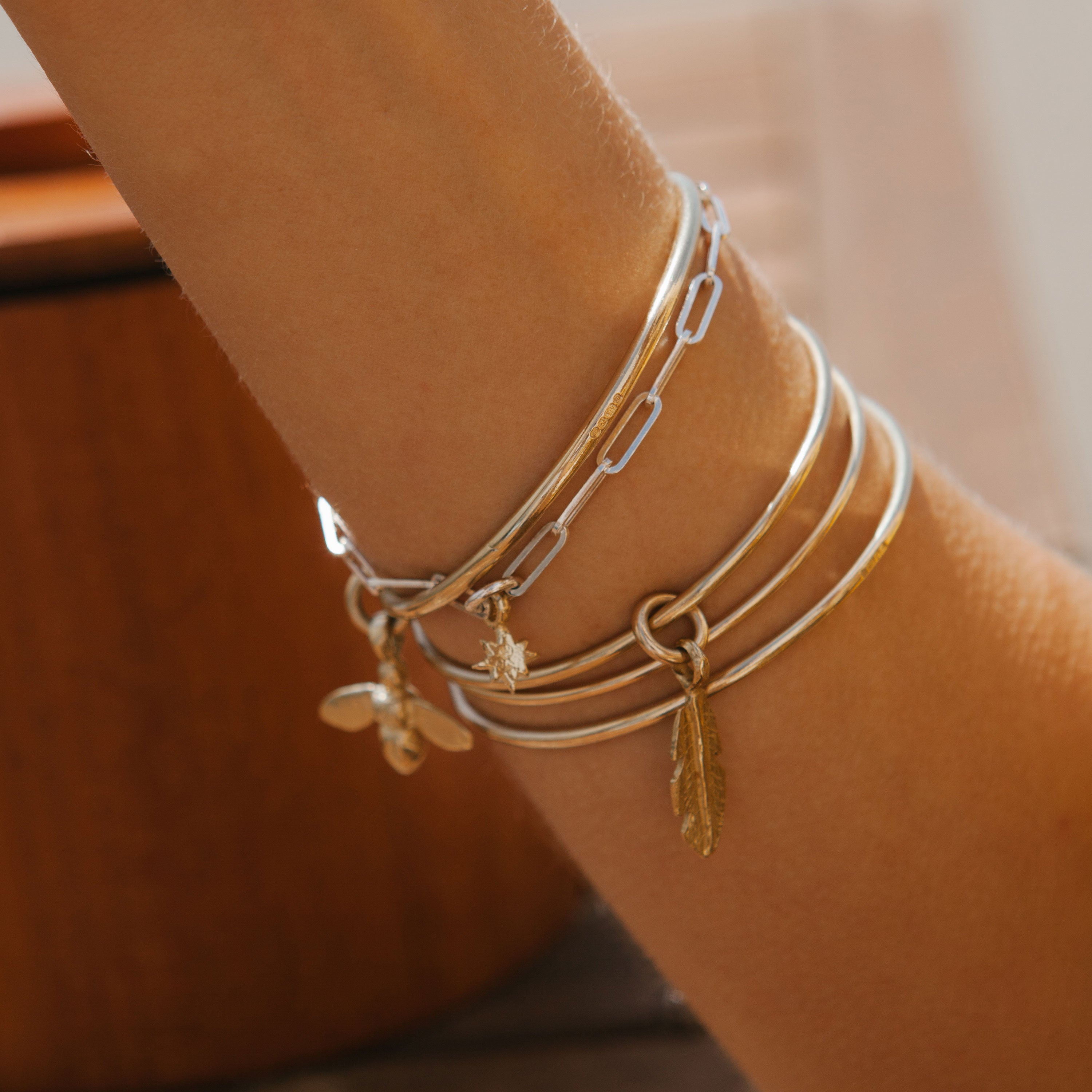Gold Medium Feather Bangle