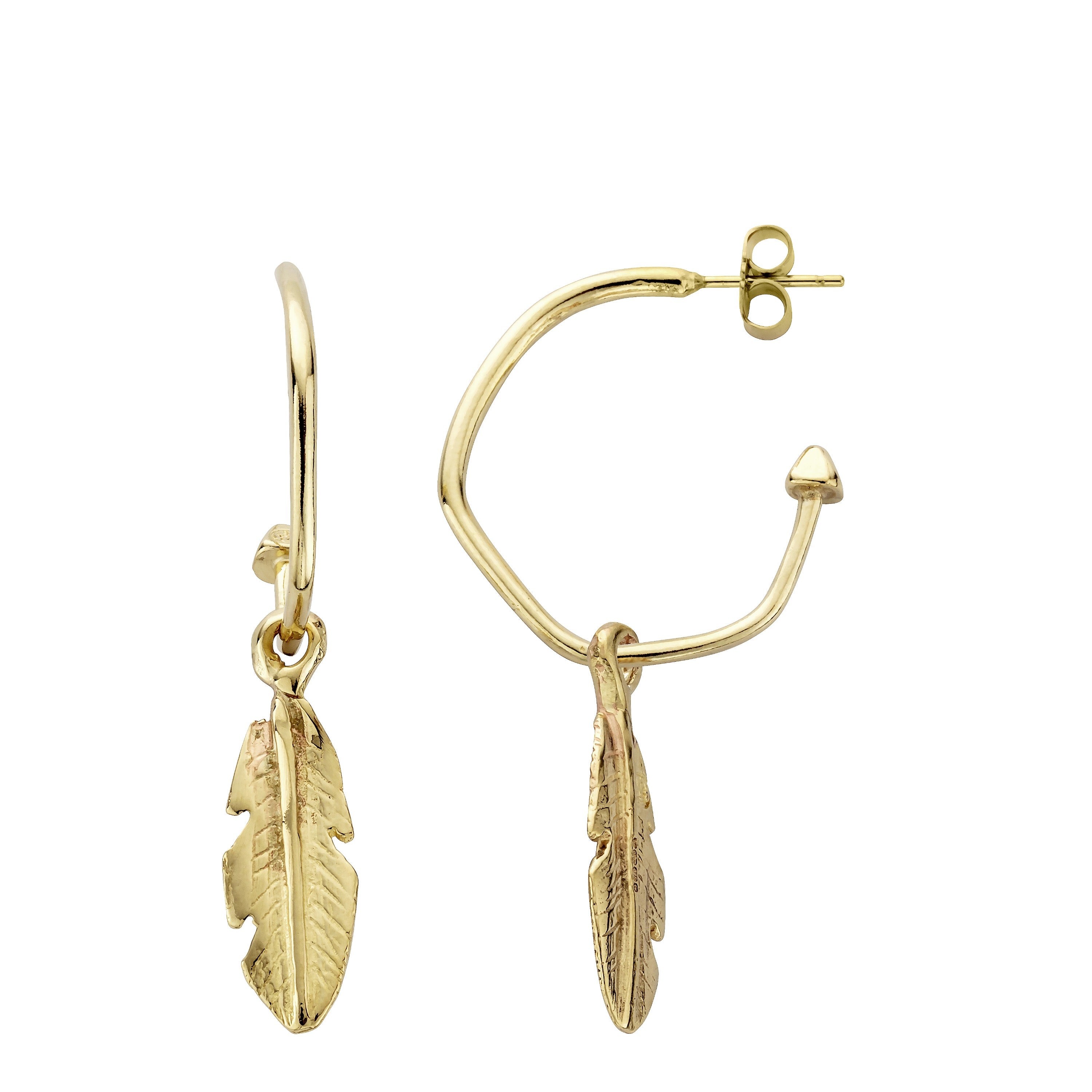 Gold Maxi Cupid Hoops With Medium Feather Charms