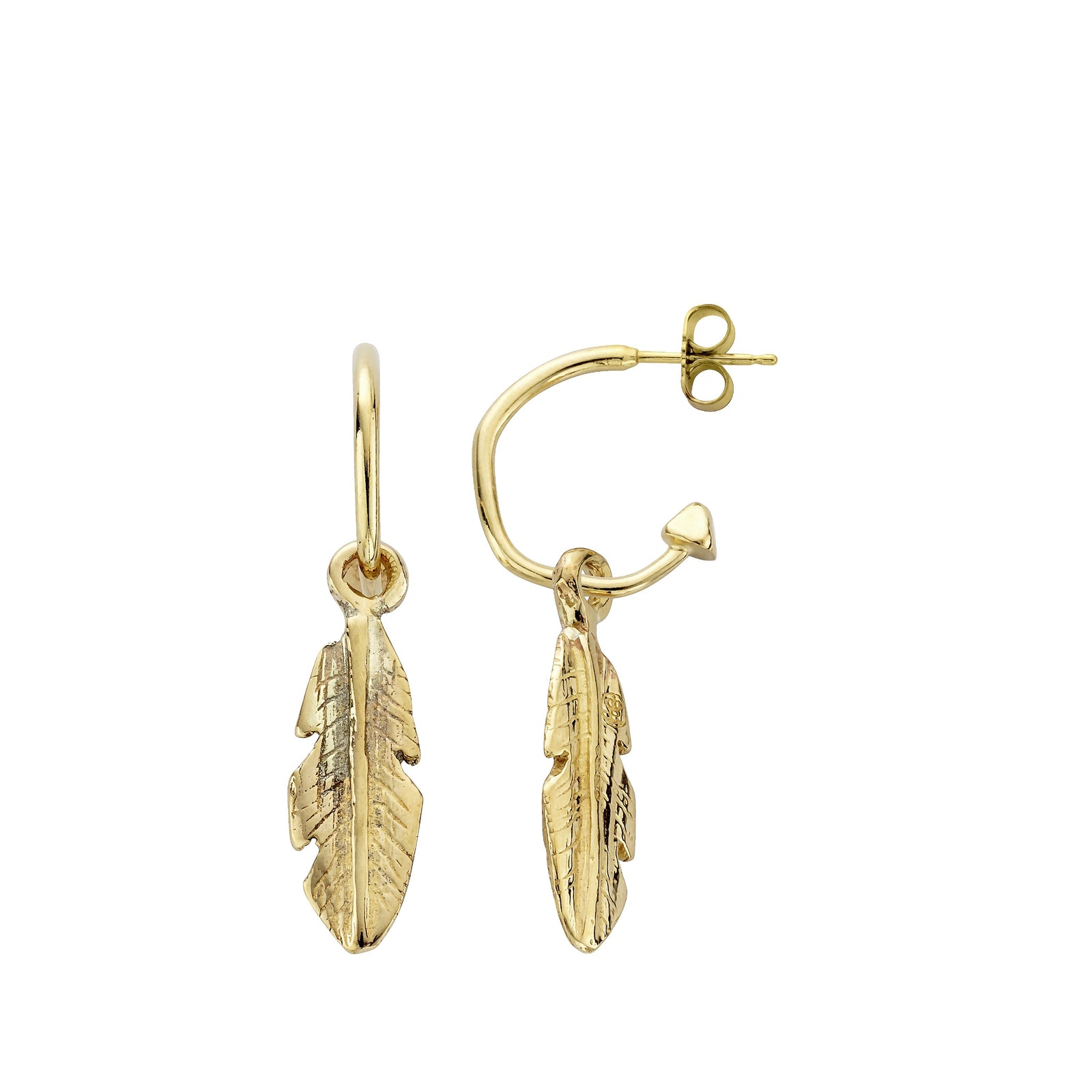 Gold Mini Cupid Hoops With Medium Feather Charms