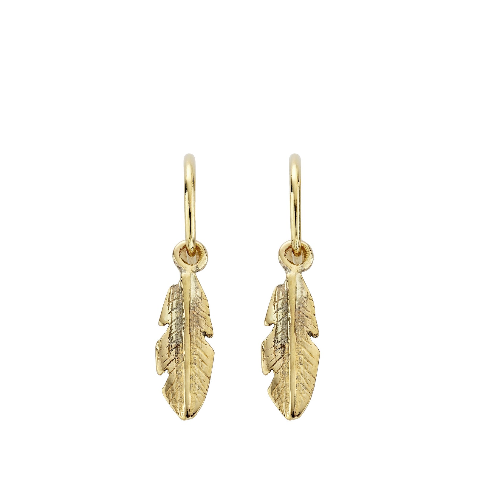 Gold Mini Cupid Hoops With Medium Feather Charms