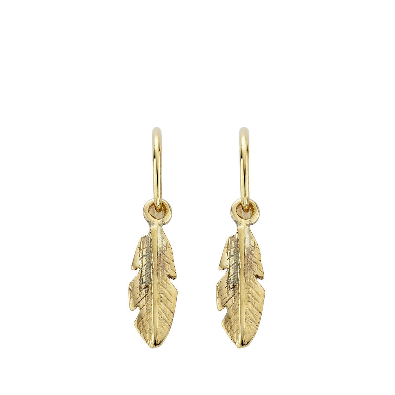 Gold Mini Cupid Hoops With Medium Feather Charms