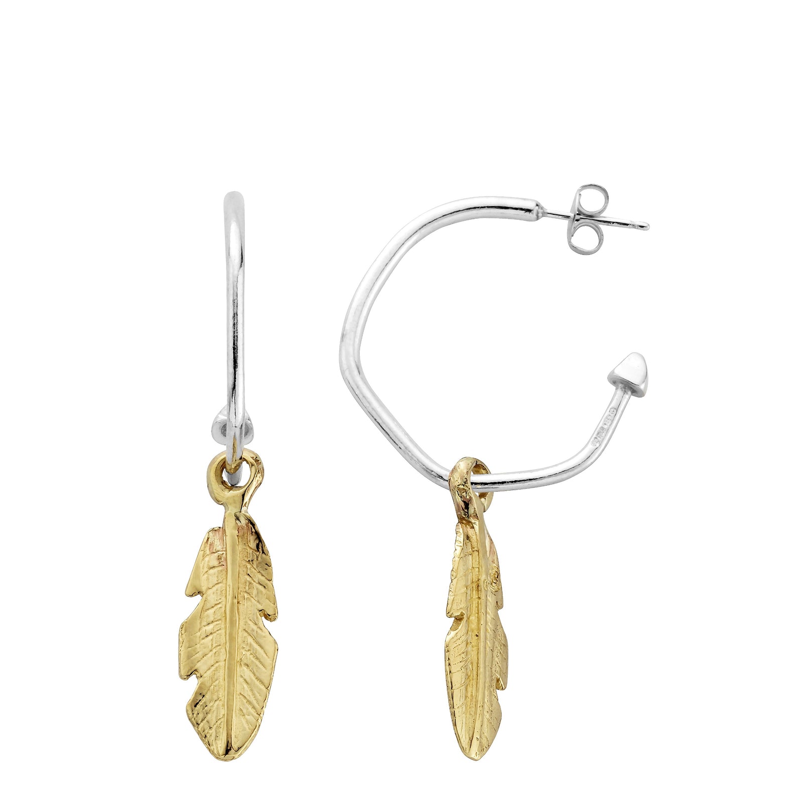 Maxi Cupid Hoops With Gold Medium Feather Charms
