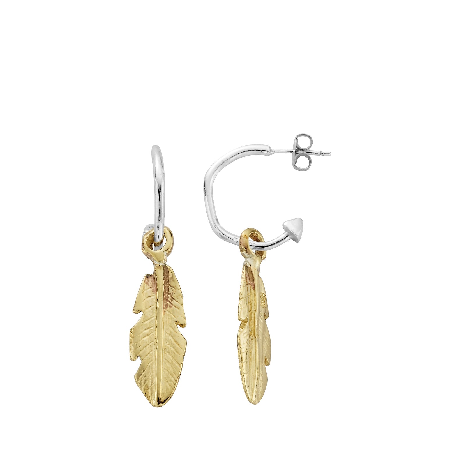 Mini Cupid Hoops With Gold Medium Feather Charms