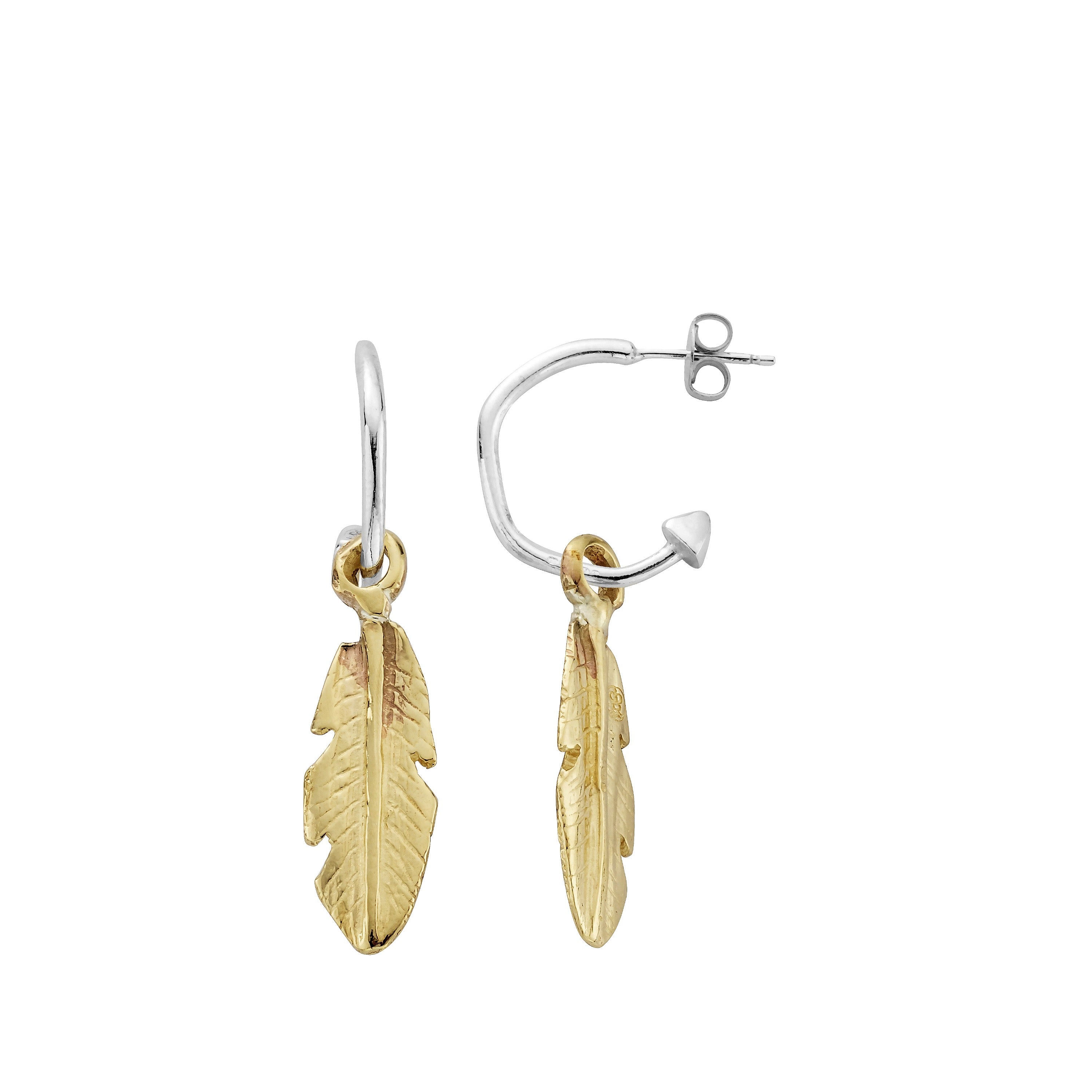 Mini Cupid Hoops With Gold Medium Feather Charms