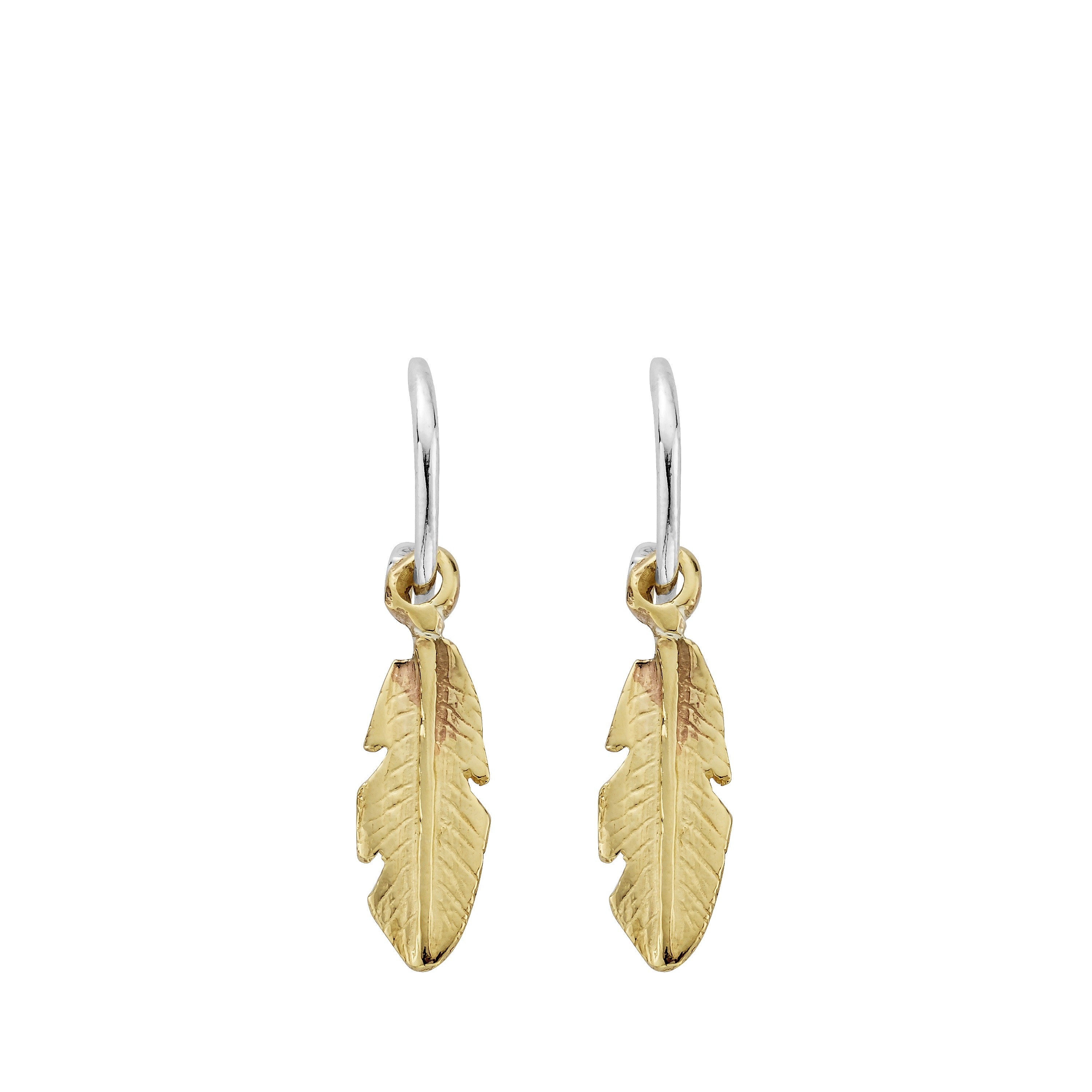 Mini Cupid Hoops With Gold Medium Feather Charms