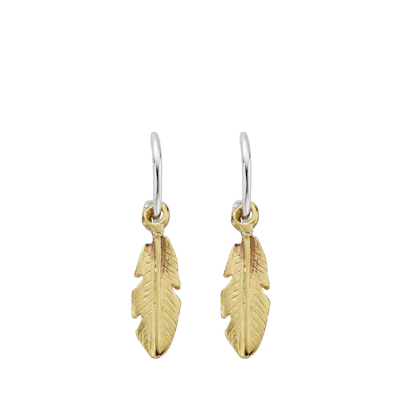 Mini Cupid Hoops With Gold Medium Feather Charms
