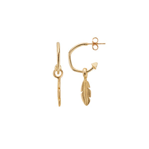Gold Mini Cupid Hoops With Mini Feather Charms