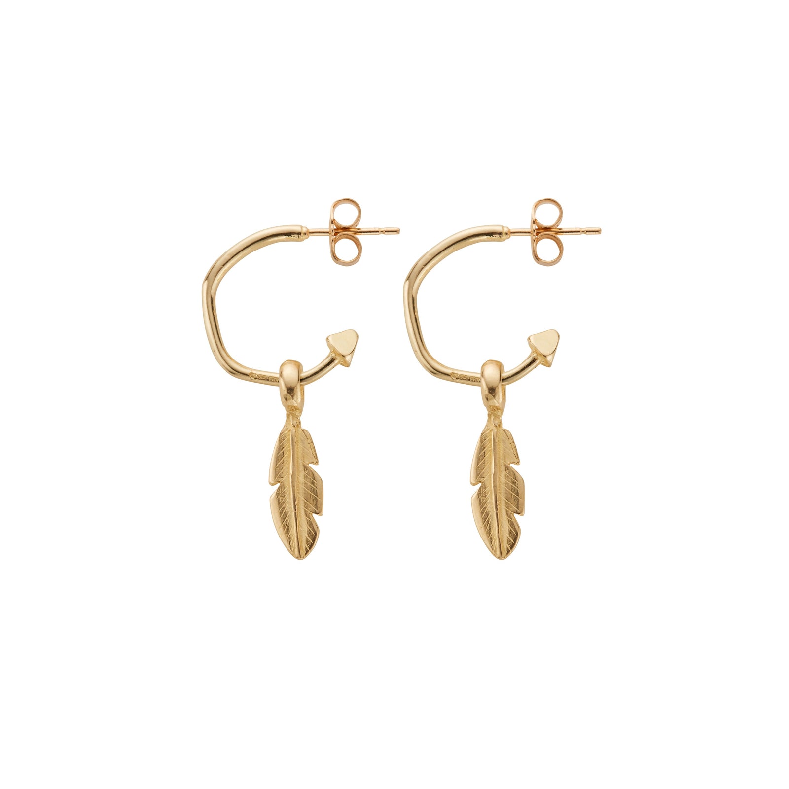 Gold Mini Cupid Hoops With Mini Feather Charms