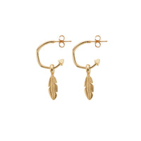 Gold Mini Cupid Hoops With Mini Feather Charms