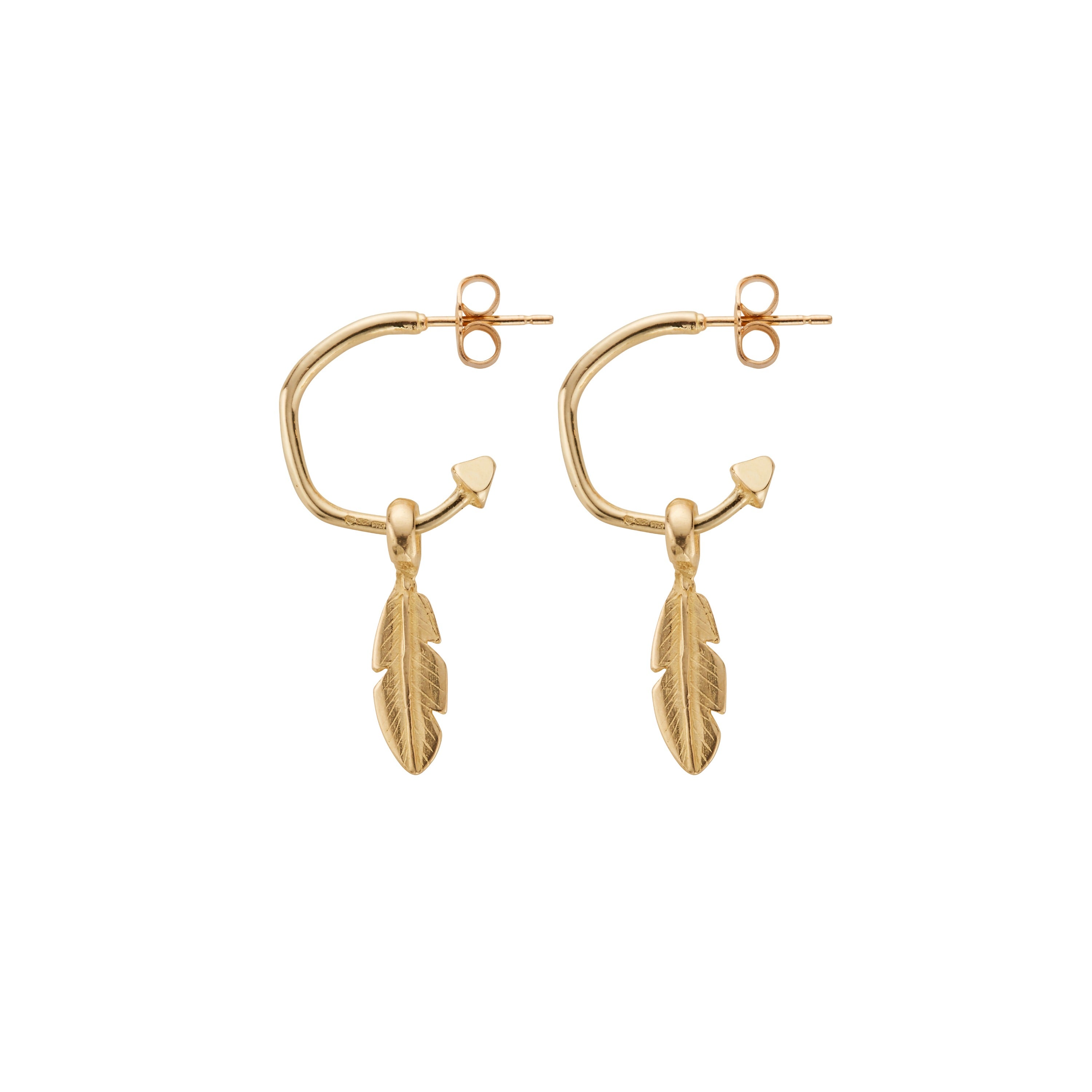 Gold Mini Cupid Hoops With Mini Feather Charms