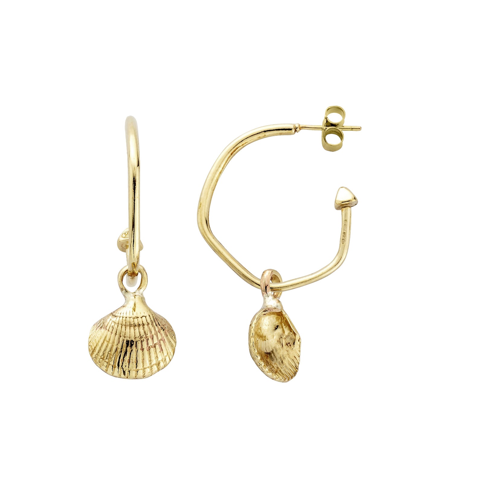 Gold Maxi Cupid Hoops With Mini Shell Charms