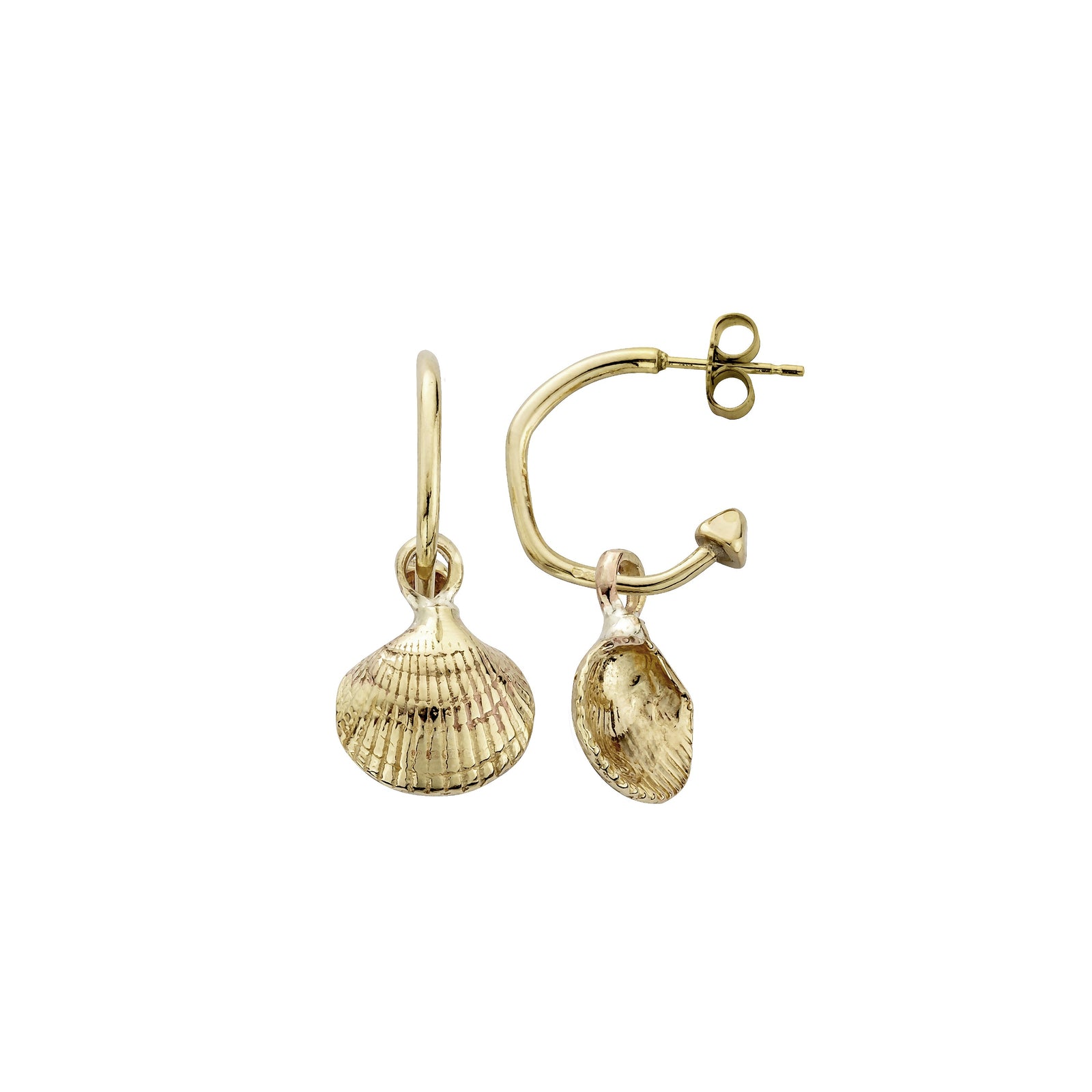 Gold Mini Cupid Hoops With Mini Shell Charms