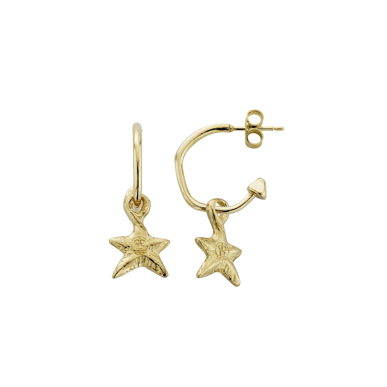 Gold Mini Cupid Hoops With Mini Star Charms