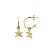 Gold Mini Cupid Hoops With Mini Star Charms