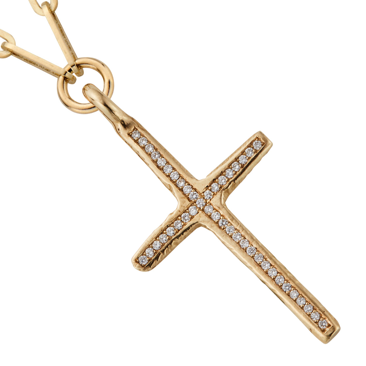 Gold Pavé Set Diamond Large Cross Trace Chain Necklace