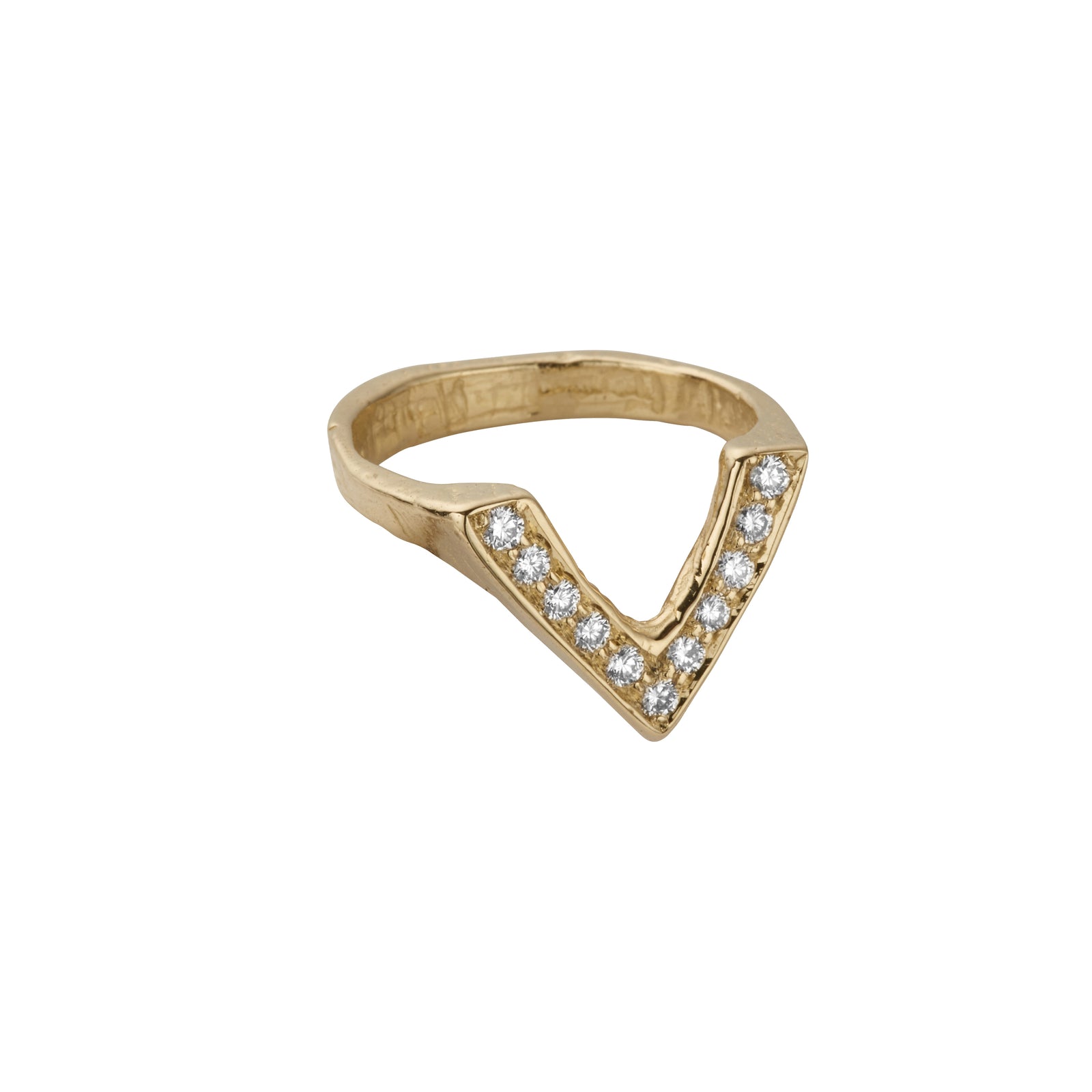 Gold Pavé Set Diamond V Ring