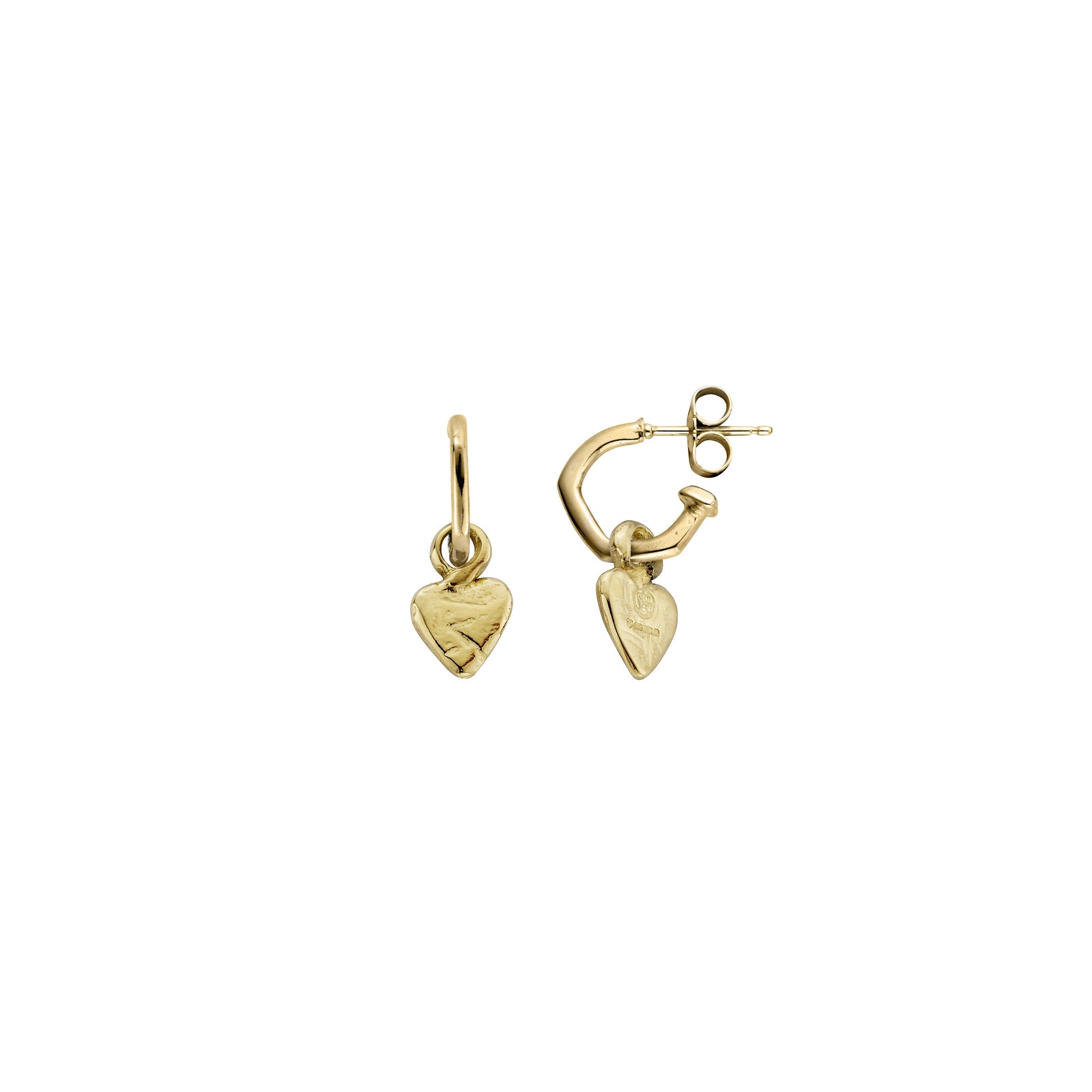 Gold Tiny Cupid Hoops With Baby Heart Charms