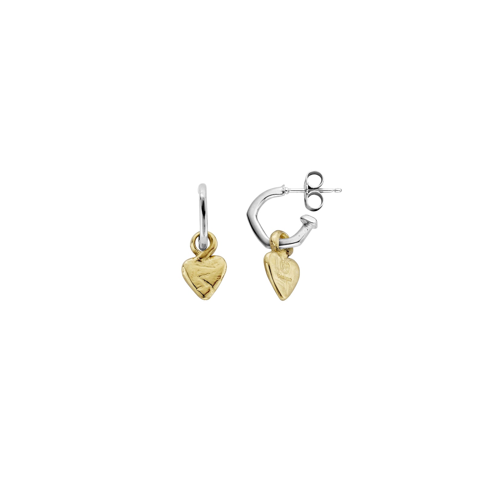 Tiny Cupid Hoops With Gold Baby Heart Charms