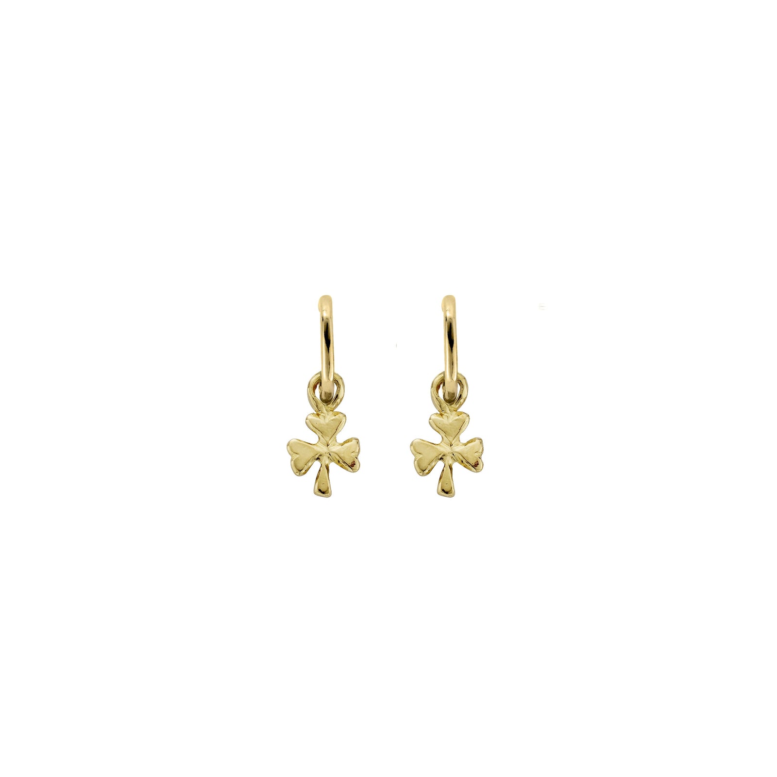 Gold Tiny Cupid Hoops With Baby Shamrock Charms
