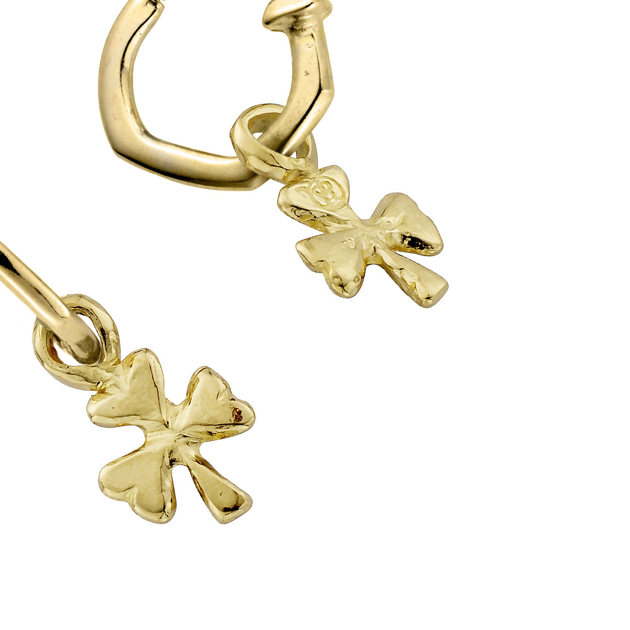Gold Tiny Cupid Hoops With Baby Shamrock Charms