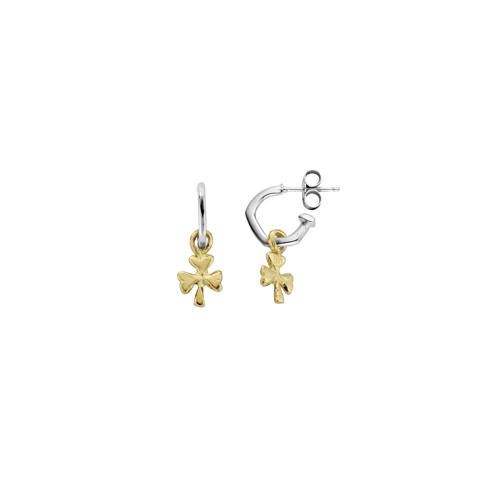 Tiny Cupid Hoops With Gold Baby Shamrock Charms